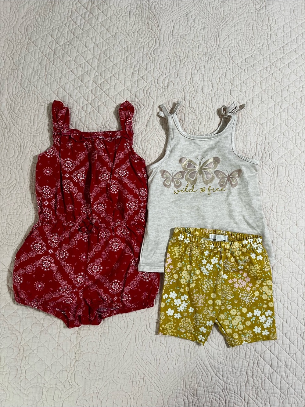 OshKosh B'gosh Red over all and golden yellow butterfly matching set